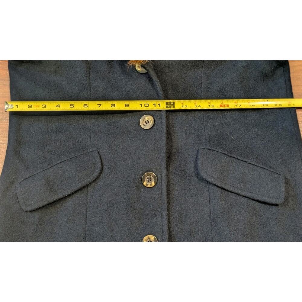 Vintage Wool Coat Real Fur Collar Long Black Overcoat USA Womens 14 Classic - Picture 11 of 12
